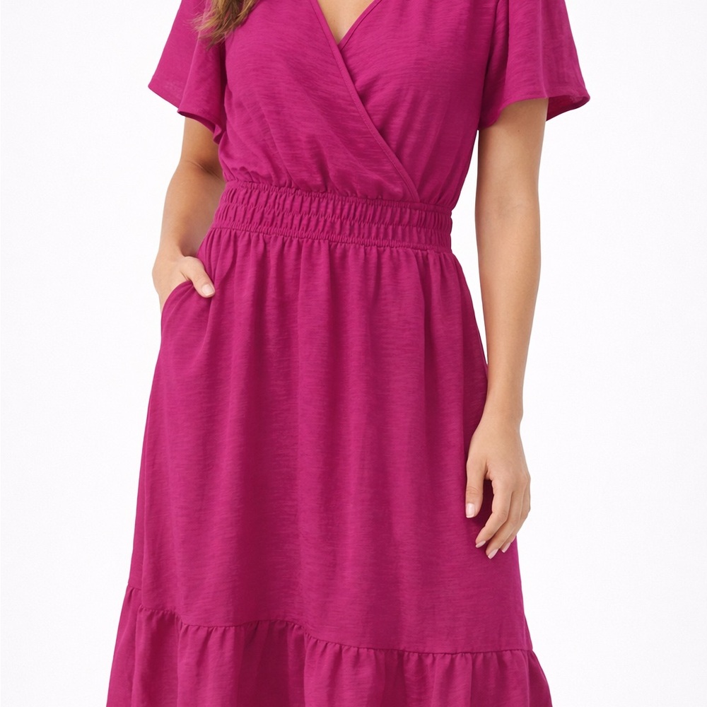 Monteau Los Angeles Magenta Pink Wrap-Style Midi Dress XL | NWT